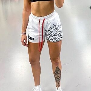 Kill Crew Muay Thai Flame Shorts (Mid Thigh Cut) - White XL